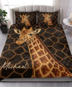 Personalized Giraffe Quilt Blanket Pillowcases Giraffe Lover Decor