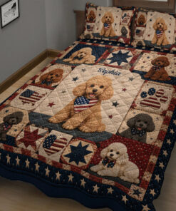 Personalized Poodle American Flag Quilt Blanket Pillowcases Custom Dog Lover Decor