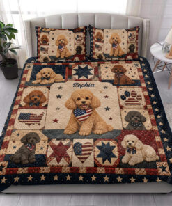 Personalized Poodle American Flag Quilt Blanket Pillowcases Custom Dog Lover Decor